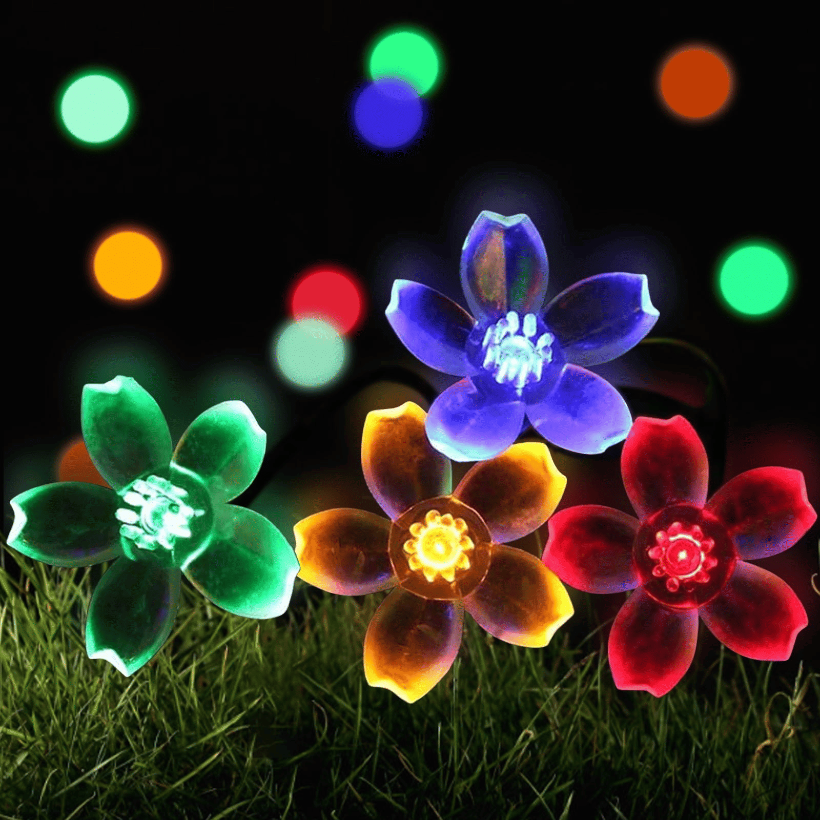23FT 50 LED Solar Flower String Lights, Solar Powered Cherry Blossom Fairy Light for Christmas Garden Patio Decorations, Multicolo 23FT 50 LED Solar Flower String Lights, Solar Powered Cherry Blossom Fairy Light for Christmas Garden Patio Decorations, Multicolo